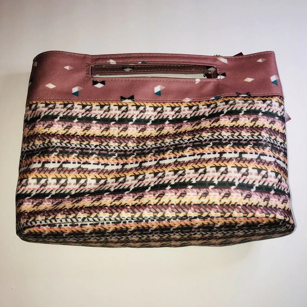Sonia Kashuk Womens Pink Zippered Cosmetic Bag Modern Pouch Pink Houndstooth